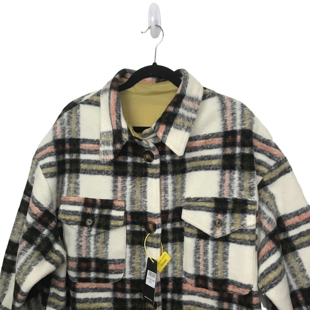 Button Front Patch Pocket Plaid Shacket Overcoat NWT Small - Picture 3 of 16